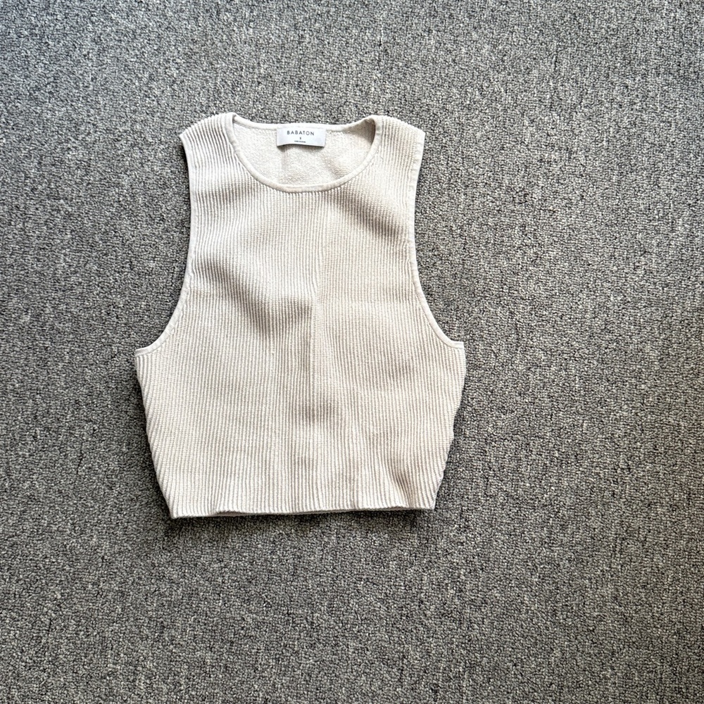 Babaton Cream Ribbed Knit Top